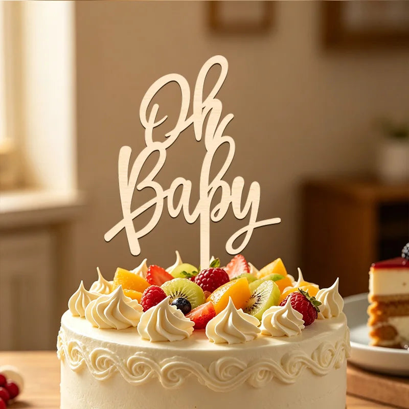YOMDID Oh Cake Topper Birthday Cake Topper Wood Photo Prop for Baby Shower Birthday Decoration Party Supplies