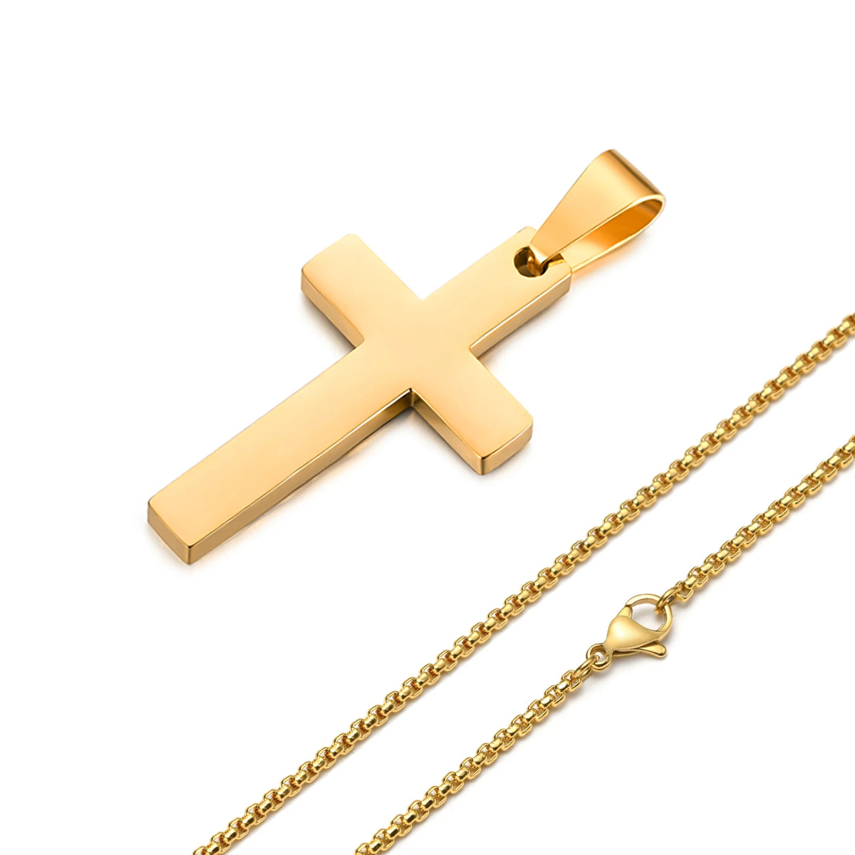Waterproof Cross Necklaces for Men Male Gifts Jewelry, Anti Allergy Stainless Steel Plain Cross Pendant with Rope Chain
