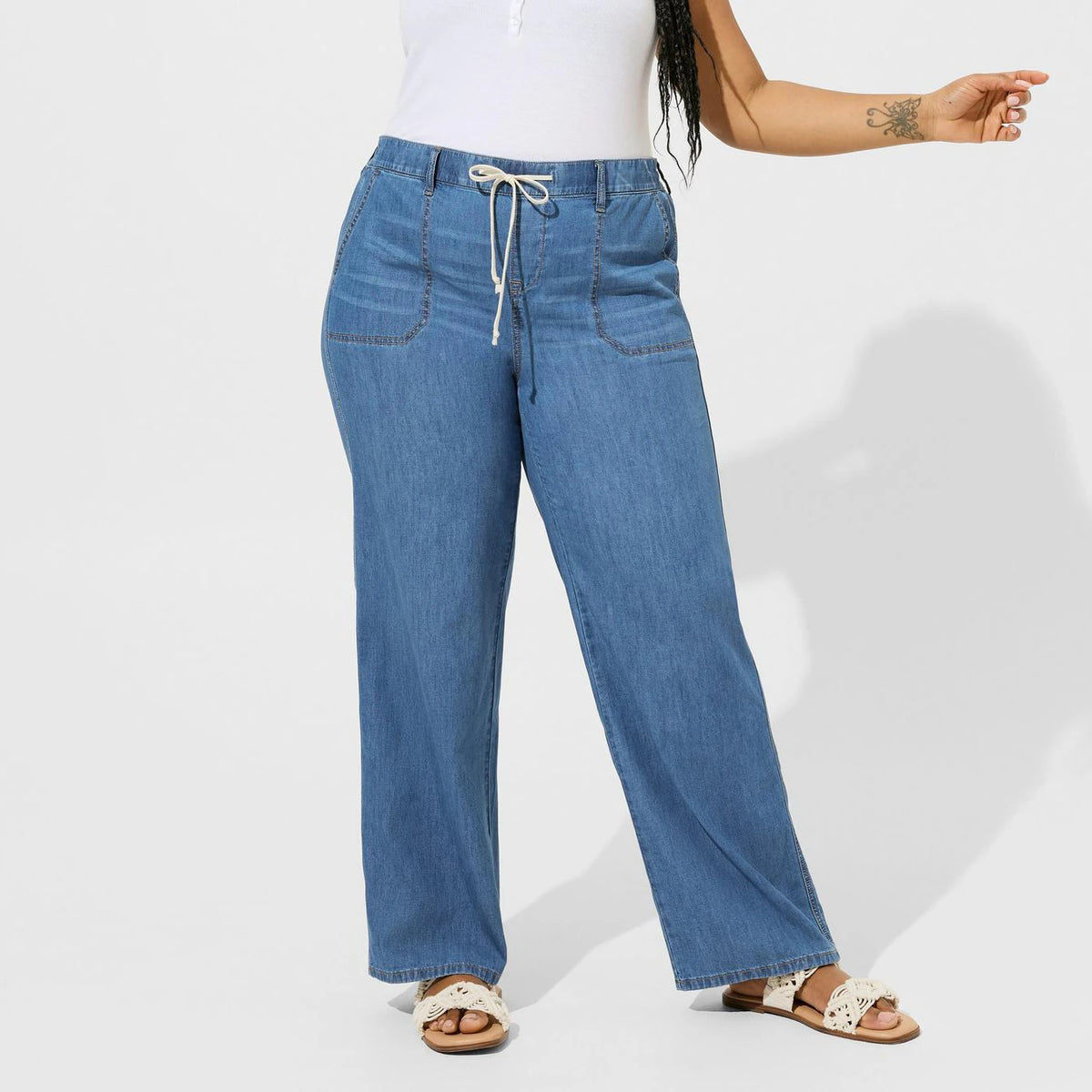 Wholesale Customizable Premium Quality Women's Loose Fit Jeans Breathable High Collar Washed Denim Pant Casual Plus Size Lace