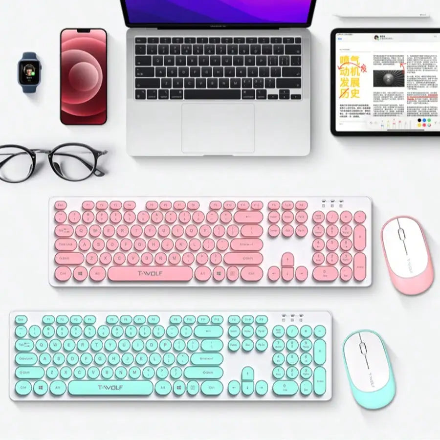 TF770 Keyboard and Mouse Set Wireless Office Business Macaron Chocolate Keyboard Mouse USB
