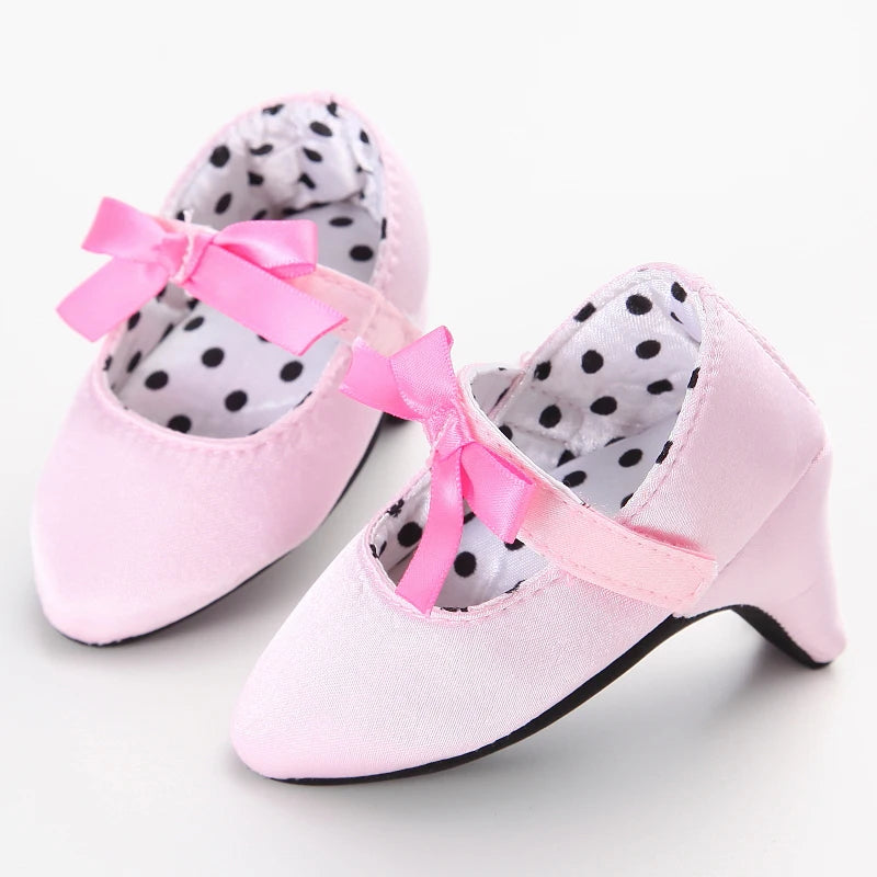 Newborn Infant Baby Fashion Girls High Heels Shoes 0-5Months Princess Bow Party Crib Shoes Photo Props Shoes