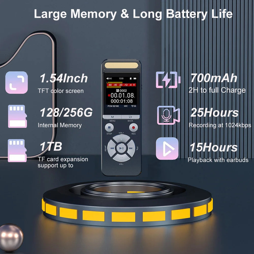 Professional AI Voice Recorder 9126KBPS Hi-Res Audio for Interview Meeting Lecture Evidence Collection Noise Reduction Recorder