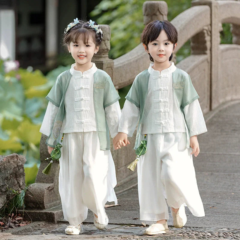Fashion Hanfu Girl Suit Tang Costume Summer Chinese Style Boy Set Children's Sets Casual Kids Clothes Performance Baby Outfit