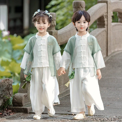 Fashion Hanfu Girl Suit Tang Costume Summer Chinese Style Boy Set Children's Sets Casual Kids Clothes Performance Baby Outfit