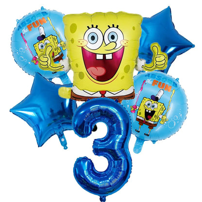6Pcs SpongeBob Patrick Star Balloon set Birthday Party Golde Blue Numbers Balloons Boys Girls Baby Shower Party Supplies Gifts