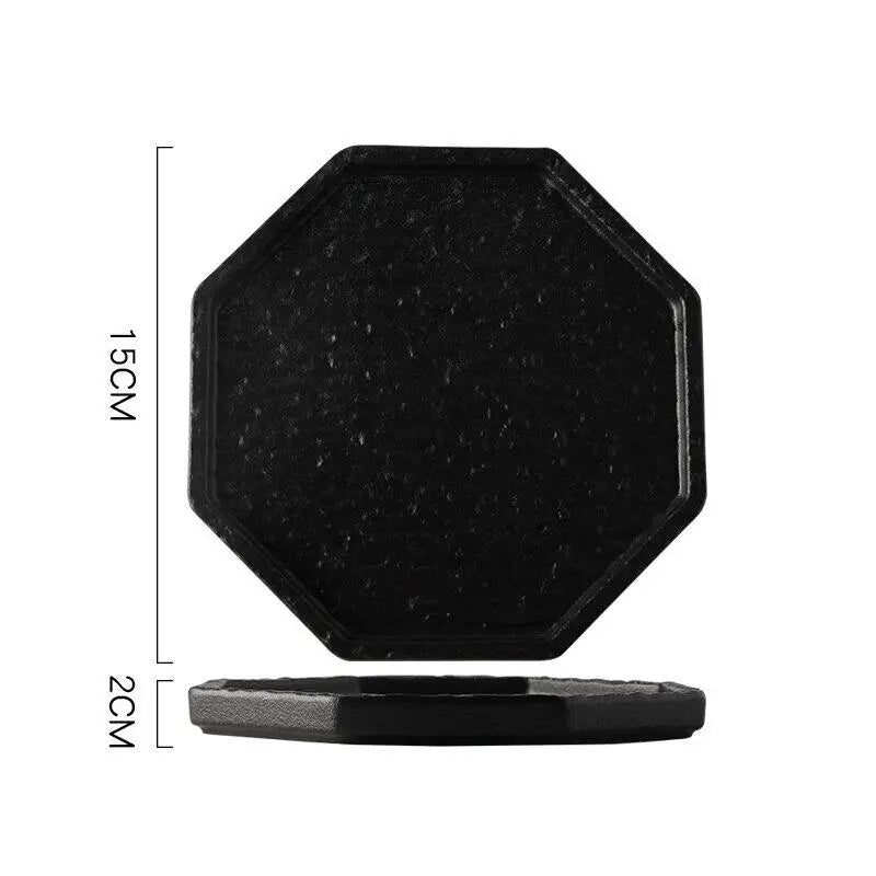 1PC Octagonal Black White Plate Luxury Light Luxury Steak Plate Western Food Dish Tableware for Home Dining Table