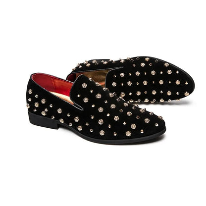 High Quality Casual Men Wedding Flats 2026 New Brand Black Spikes Mens Loafers Luxury Shoes Denim And Metal Sequins