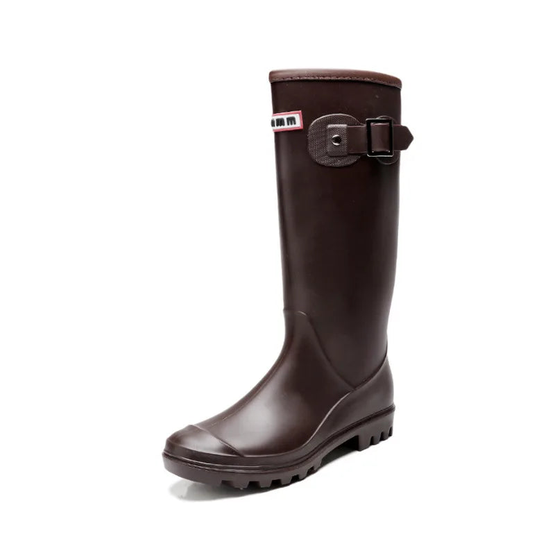 2025 Fashion Women's rain shoes New anti slip high boots Solid color waterproof footwear Round head ladies rubber shoes Mujer