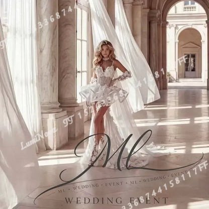 for ML Charming 3D Floral Wedding Dress Sweetheart Illusion Detachable Train Mini Ball Gown Bride Dresses Customized Robe De