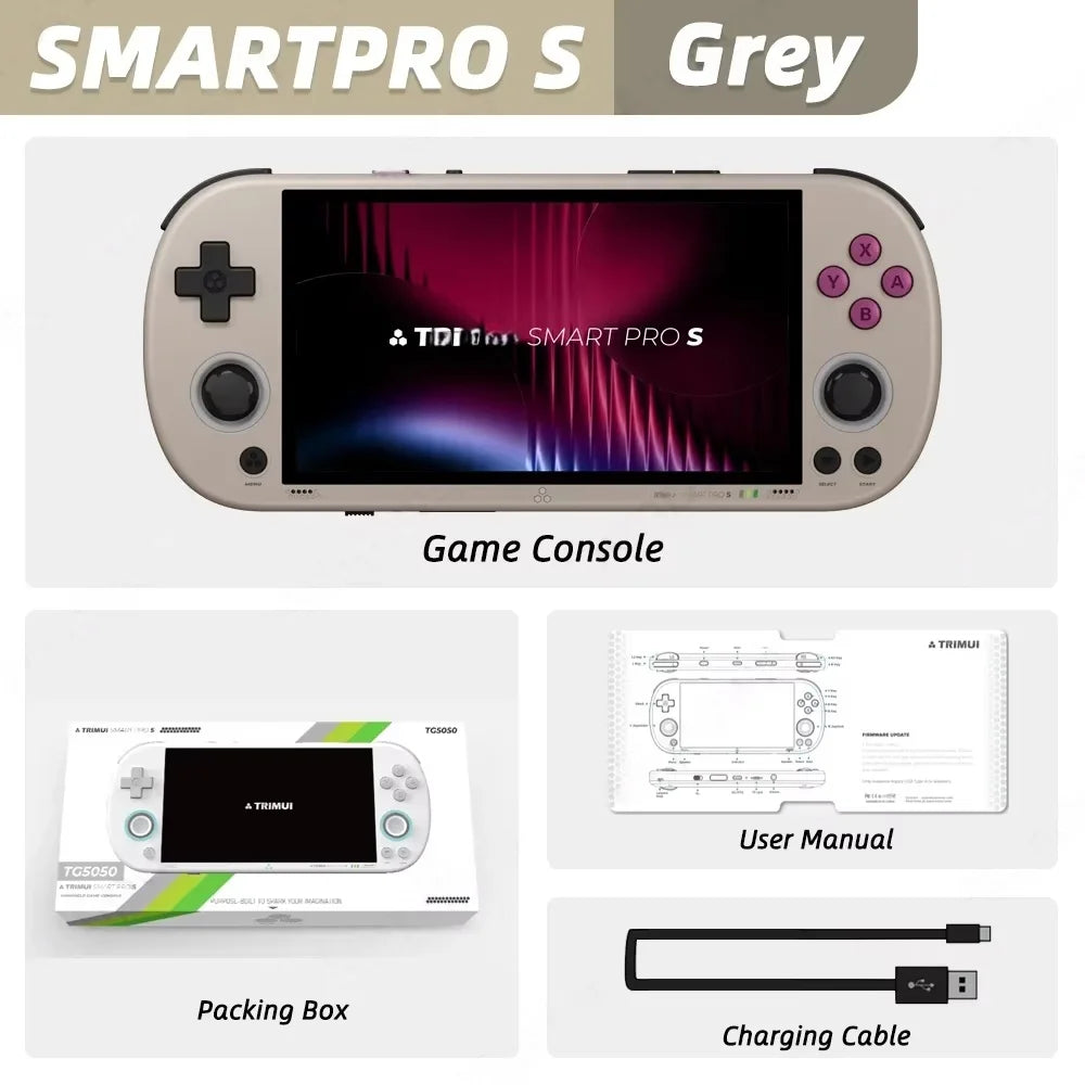 Trimui Smart Pro S Handheld Game Console 4.96'' IPS Screen Linux System Joystick RGB Lighting Retro Video Game Smartpros Gifts