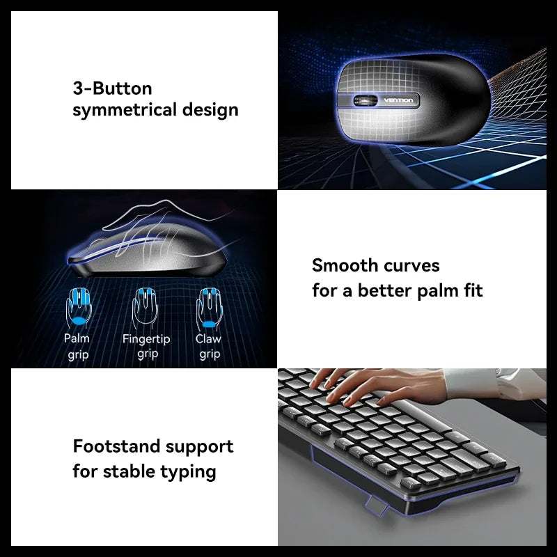 Vention Office Home Wireless Keyboard And Mouse Set Support English Spanish Computer Business Office Gaming Key Mouse Cover Kit