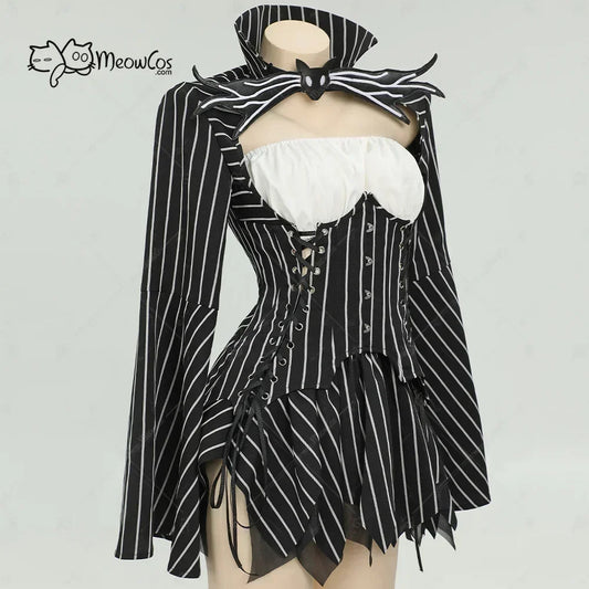 MEOWCOS Women's Jack Cosplay Costume Halloween Gothic  Long Sleeve Top with Skirt and Gloves