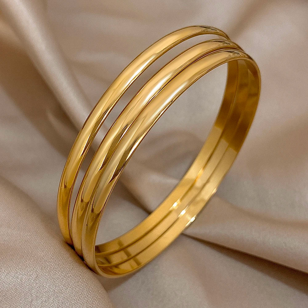 3pcs Glossy 18K Gold Plated Stainless Steel Bangle Bracelet for Women