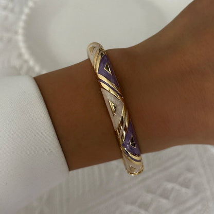 Elegant Enamel Dropped Glaze Flower Texture Bracelet For Women Retro Gold Plated Evil Eye Floral Zircon Bangle Party Jewelry