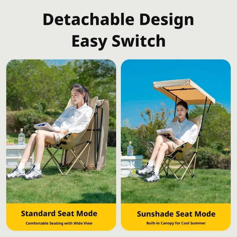 Foldable Moon Chair with Umbrella High Back Shade Portable Beach Camping Outdoor Chair