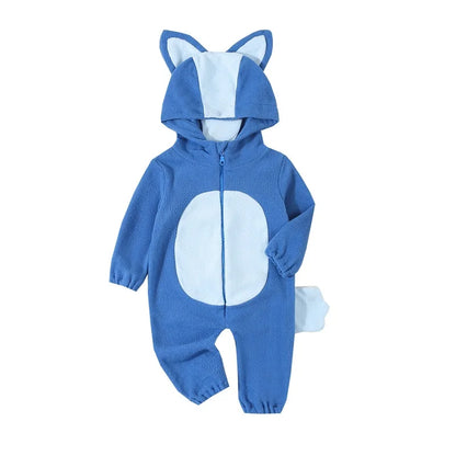 Cartoon Blue Orange Dog Costume For Toddler Baby Boys Girls Halloween Costume Hooded Ear Tail Jumpsuit