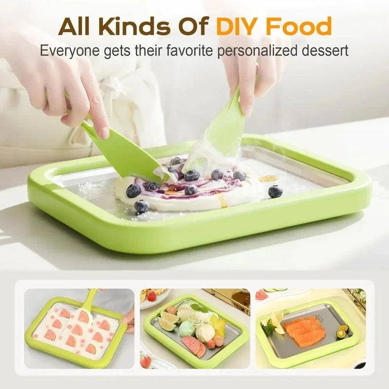 Household Rolled Ice Cream Maker Pan With 2 Scrapers DIY Machine For Sorbet Frozen Yogurt Homemade Dessert