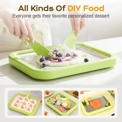 Household Rolled Ice Cream Maker Pan With 2 Scrapers DIY Machine For Sorbet Frozen Yogurt Homemade Dessert