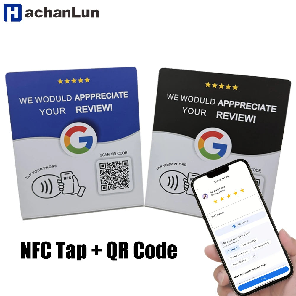 Programmable NFC215 Google Review Card NFC Station Table 13.56Mhz QR code can be independently set to link Standing Card