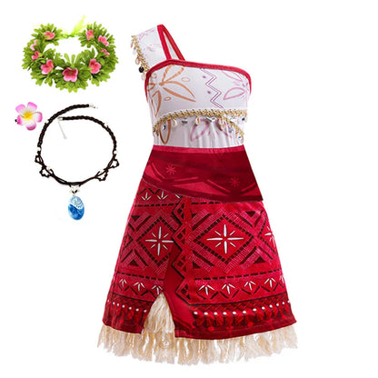 New Movie Moana 2 Dress for Girls Adventure Costume Girl Princess Fancy Clothes Children Vaiana Carnival Party Necklace Pig Set