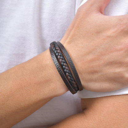 Multi Layer Braided Rope Bracelets for Men,Classic Handmade PU Leather Wristband with Magnetic Buckle,Trendy Punk Jewelry Gift