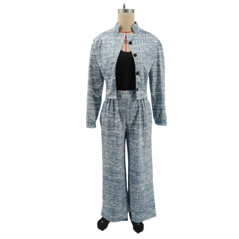 Women's Elegant Short Jackets With Wide Leg Pants Two Pieces Sets Winter New Stand Neck Button Coats Casual Autumn 2026 Outfits