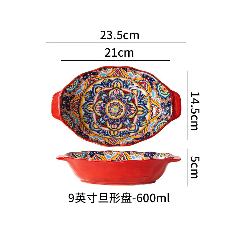 Ceramic Tableware Set Rice Bowl Serving Plate Creative Cutlery Soup Plate Noodle Handle Bowl Sauce Dish Steak Salad Fruit Plate