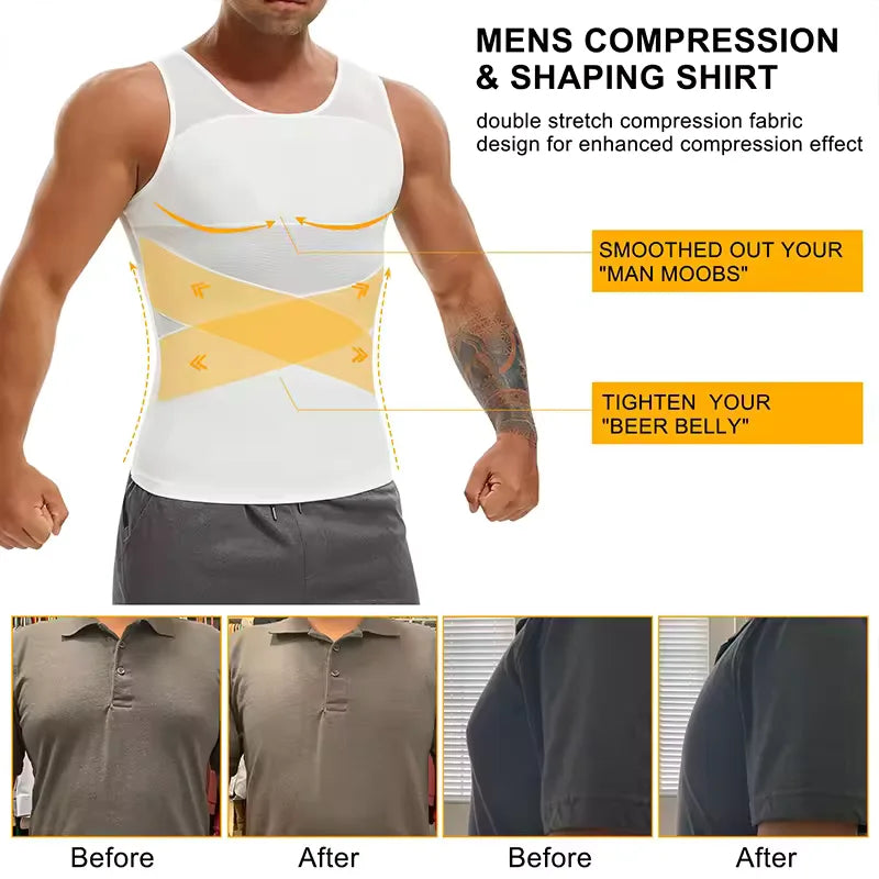 2 PCS Men Cross Mesh Compression Tank Top Gynomastica Shapewear Sleeveless Undershirt Tummy Control Slimming Body Shaper Breathable Waist Trainer Back Support Fitness Vest