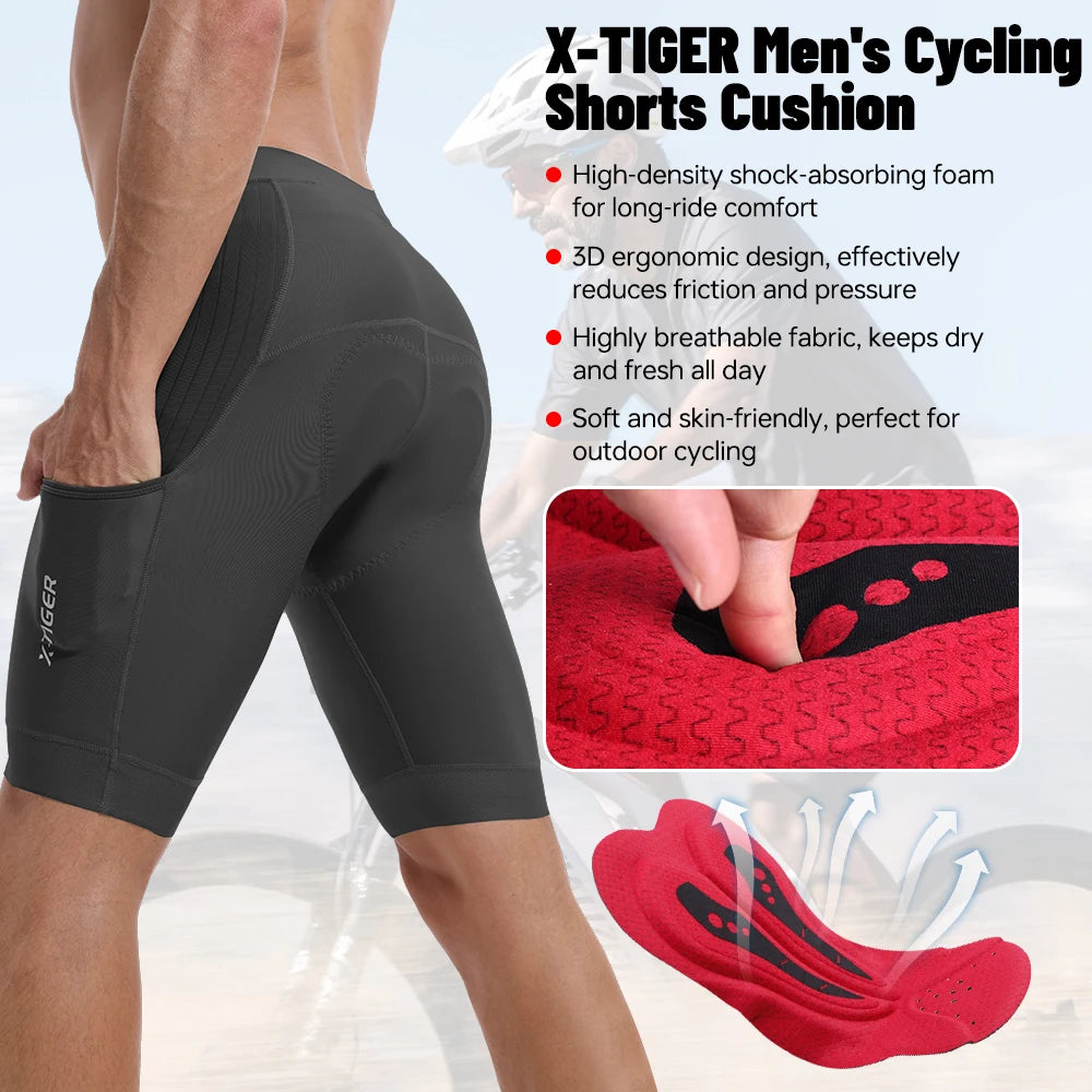 X-TIGER Men's Cycling Shorts Padded Bicycle Short Road Biking Clothing Road Mountain Riding Bicycle Cycle Shorts with Pockets