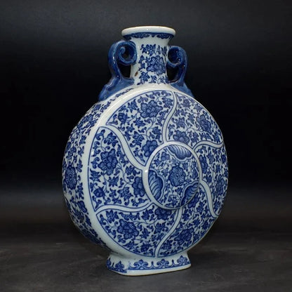 Ceramic Vases Qing Dynasty Qianlong Antiquity China Blue White Porcelain Flower Pot Noble Elegant Ornaments Arts Crafts Archaize