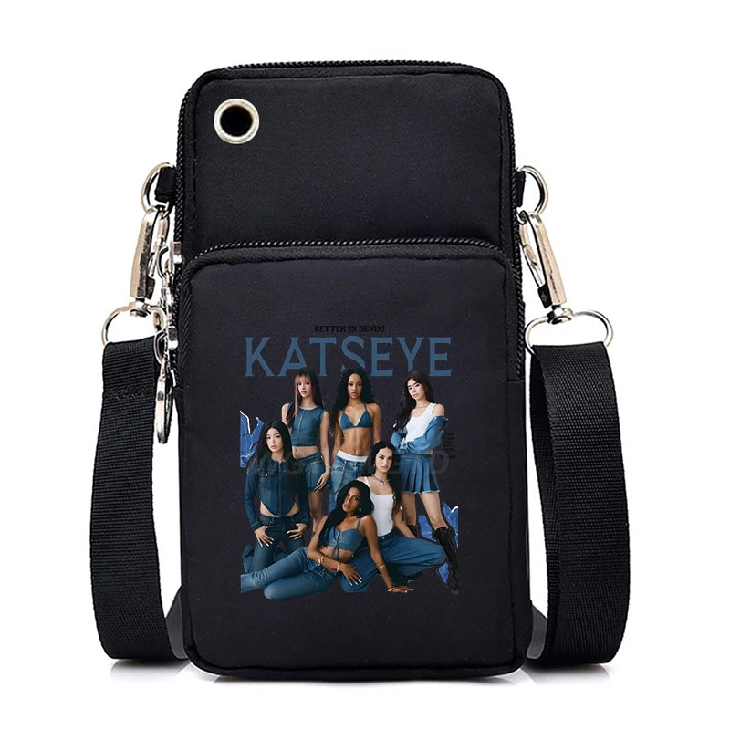Funny Katseye Hip Hop Small Shoulder Bags Women Men Harajuku Katseye Mini Mobile Phone Bags 2026 New Purses Crossbody Bags Gifts