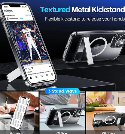 Stand Clear Magnetic Phone Case for iPhone 17 Pro Max Air 13 12 Mini 16 15 14 11 Cases with Kickstand Transparent Holder Cover