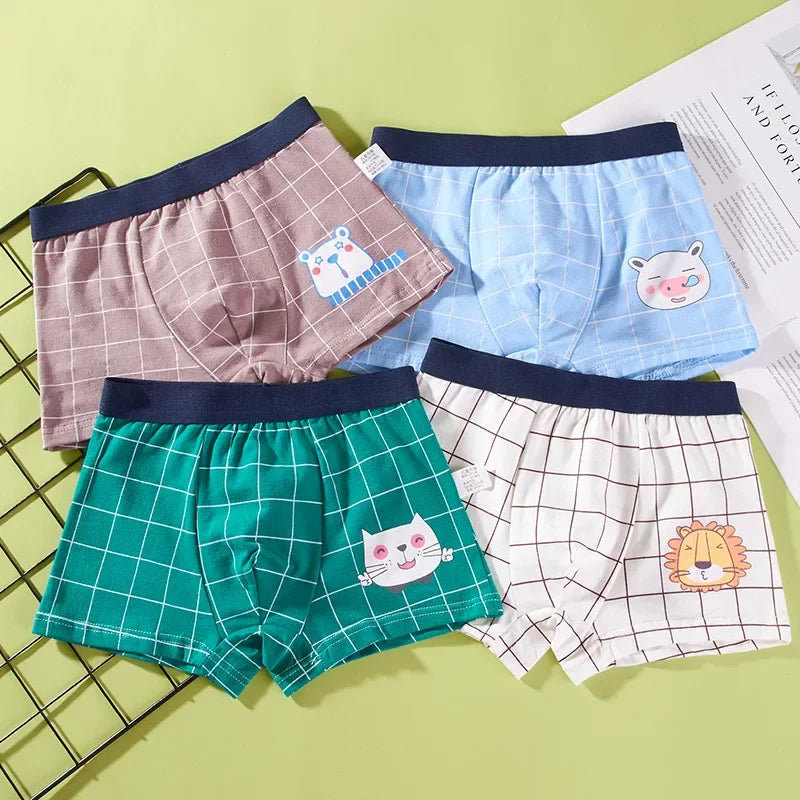Children's Underwear For Kids Cartoon Shorts Cotton Underpants Boys Panties Car Penguin Pattern 4Pcs Lot