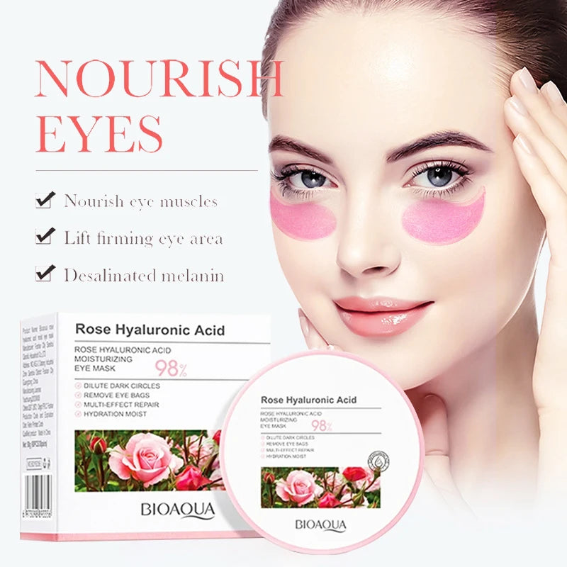 60pcs BIOAQUA Rose Hyaluronic Acid Eye Mask Anti Wrinkle Dark Circles Eye Bags Moisturizing Firming Eye Patches Skin Care