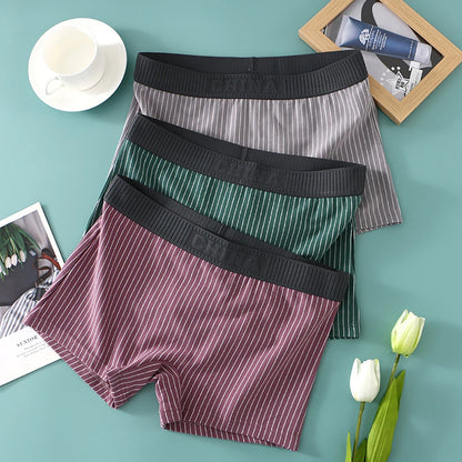 3PCS/Pack 100% Cotton Soft Panties Woman Trendy Striped Female Underwear Summer Breathable High Elastic Mid-rise Waist Boyshort