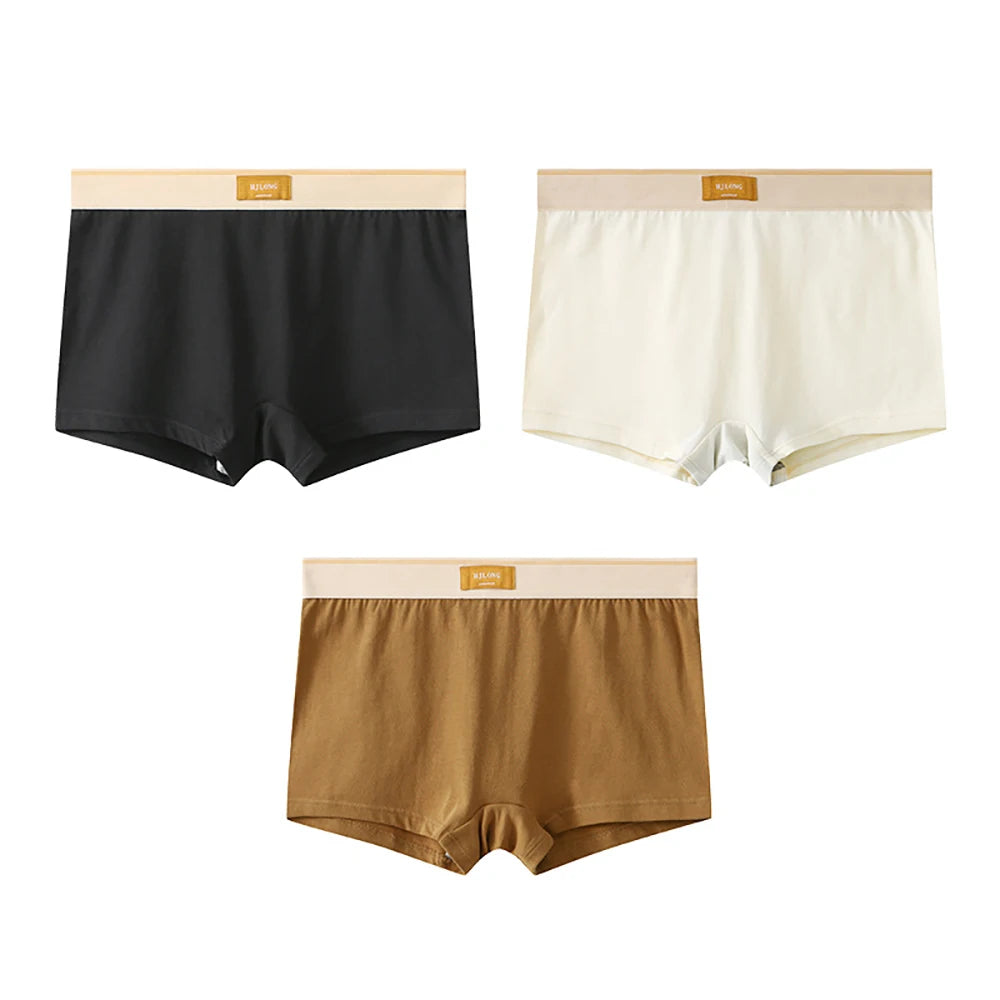 3PCS/Pack 100% Cotton Trendy Solid Women's Panties Knit Breathable Boxer Underwear Soft High Elastic Mid-rise Thin Boyshorts