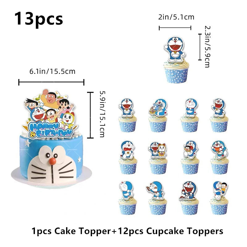 Doraemoned Balloons Cartoon Blue Jingle Cat Party Decoration Supplies Happy Birthday Banner Disposable Tableware Kid Cake Topper