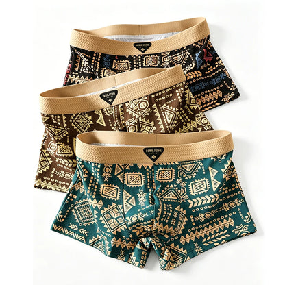 3pcs/set Fashion Men Underwear Men's Retro Geometric Print Boxer Briefs Soft Breathable Mid-Waist Underwear Comfortable Shorts