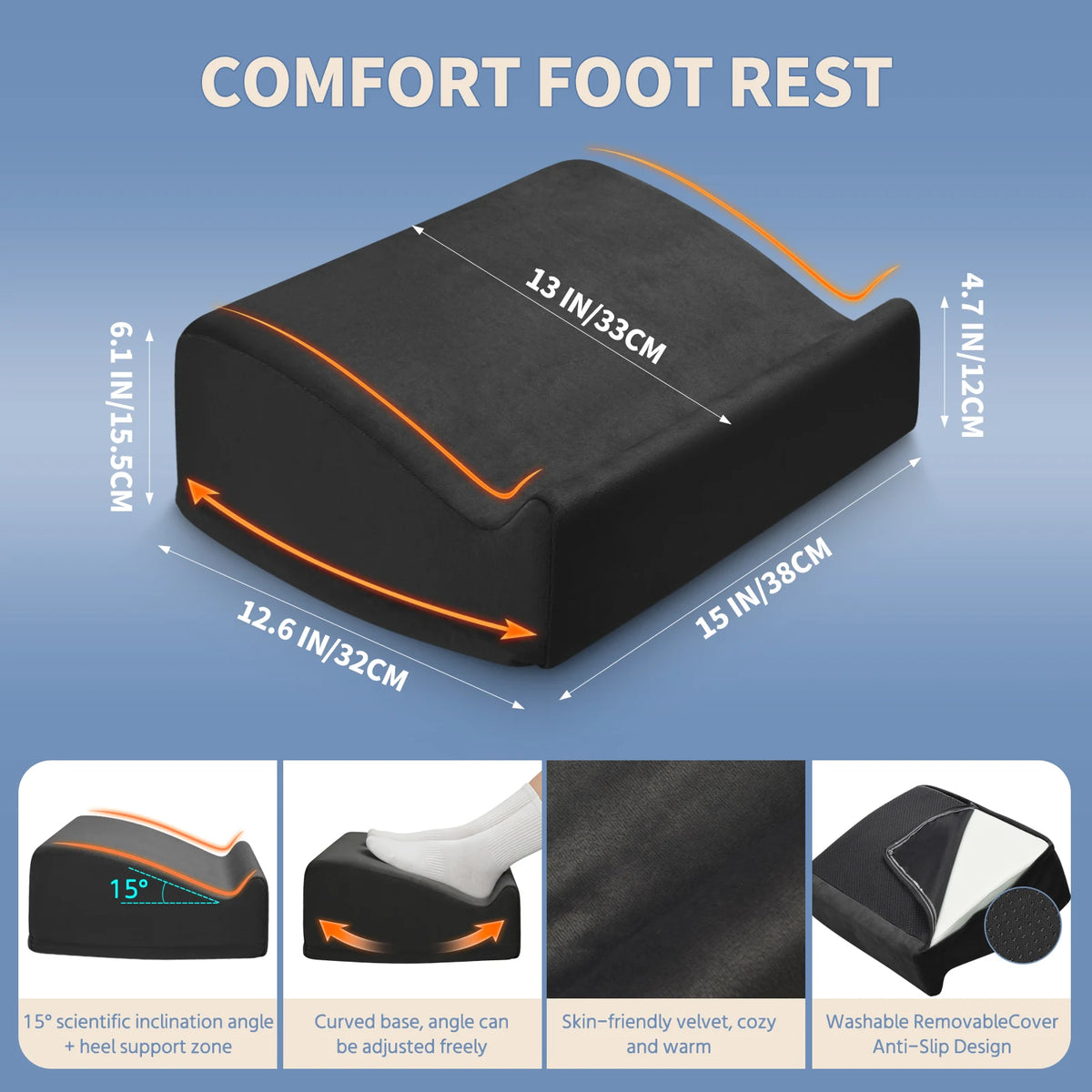 Adjustable Height Foot Rest Pillow with Washable Cover Non-Slip Ergonomic Footrest for Office Desk Couch