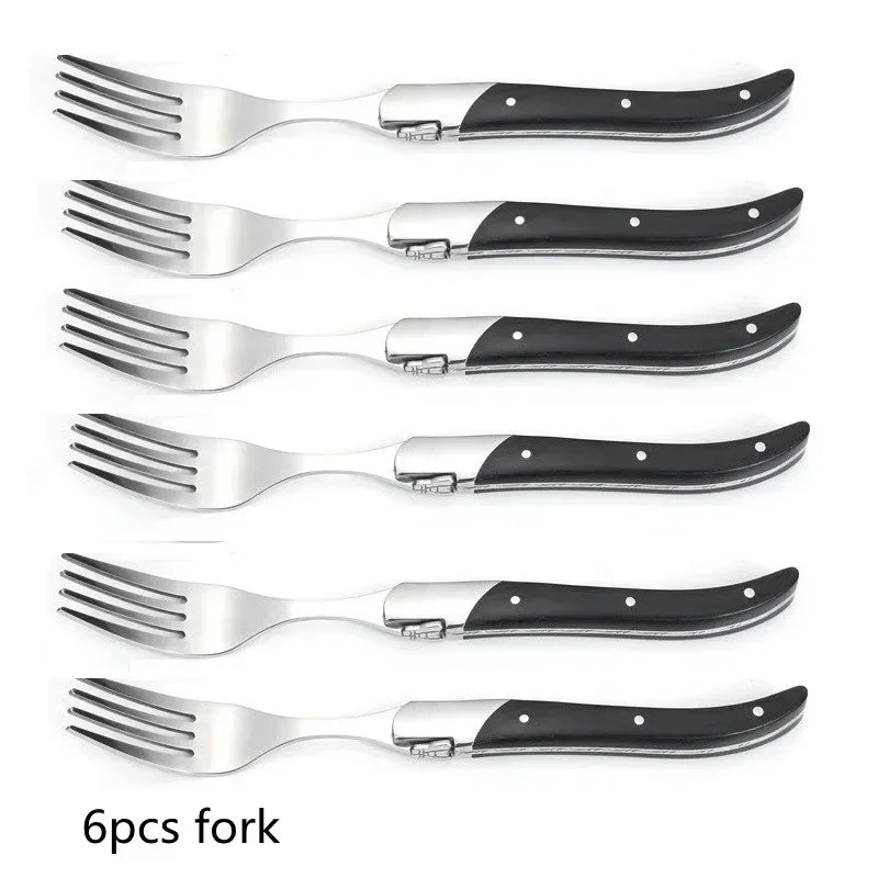 2-10pcs Laguiole Steak Knifes Dinner Knives Black Wood Handle Dinnerware Stainless Table Knife and Fork Wooden Tableware Cutlery