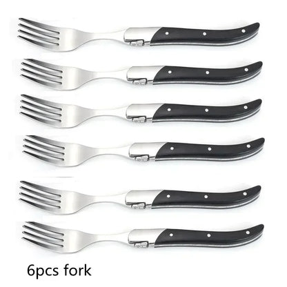 2-10pcs Laguiole Steak Knifes Dinner Knives Black Wood Handle Dinnerware Stainless Table Knife and Fork Wooden Tableware Cutlery