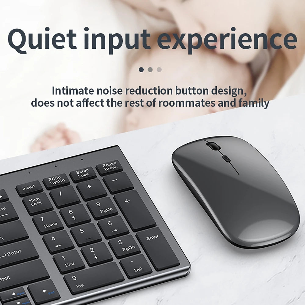 2.4G Wireless & bluetooth Keyboard Mouse Set Rechargeable Ultra-thin Computer Office Gaming Silent Slim Keyboard Mouse for ipad