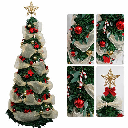 Foldable PVC Christmas Tree 1.5/1.8/2.1M with DIY Ornaments & USB Remote LED String Lights, Retractable Xmas Tree for Home Holid