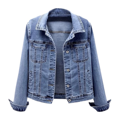 Women's Regular Fit Button-Up Washed Denim Jacket Autumn Winter Streetwear Sweet Style Long Sleeve Heavyweight Light Wash
