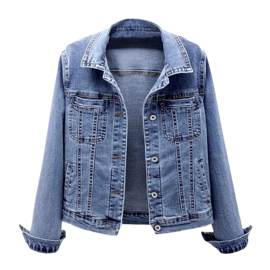 Women's Regular Fit Button-Up Washed Denim Jacket Autumn Winter Streetwear Sweet Style Long Sleeve Heavyweight Light Wash