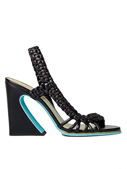 2026European and American Summer Women's Coarse High-heeled Woven Sandals Fashion Runway Plus Women's Sandals