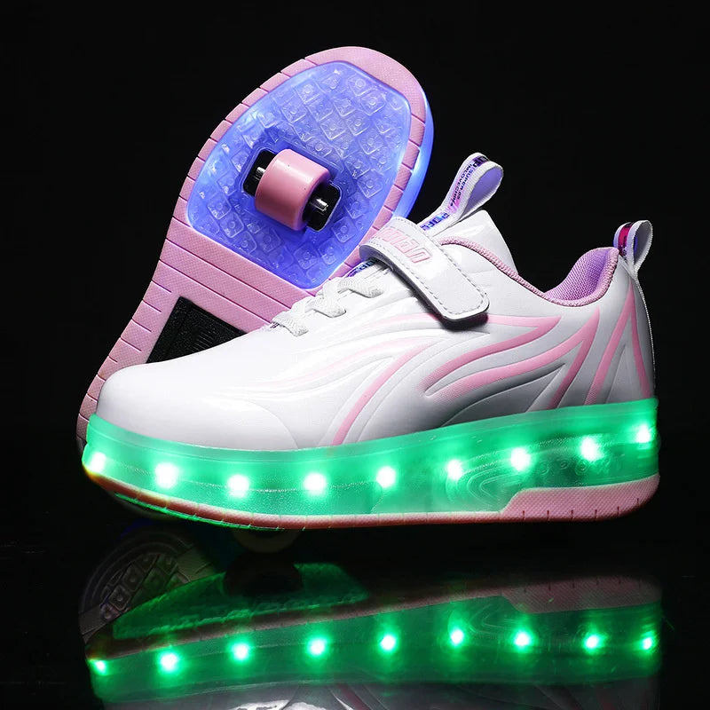Two Wheels Children's Led Light Roller Skate Shoes For Kids Boys Girls Luminous Sneakers Skateboard USB Charging