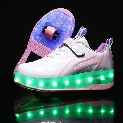 Two Wheels Children's Led Light Roller Skate Shoes For Kids Boys Girls Luminous Sneakers Skateboard USB Charging