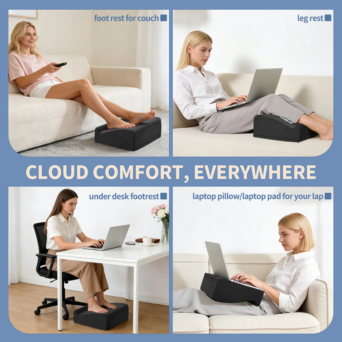 Adjustable Height Foot Rest Pillow with Washable Cover Non-Slip Ergonomic Footrest for Office Desk Couch