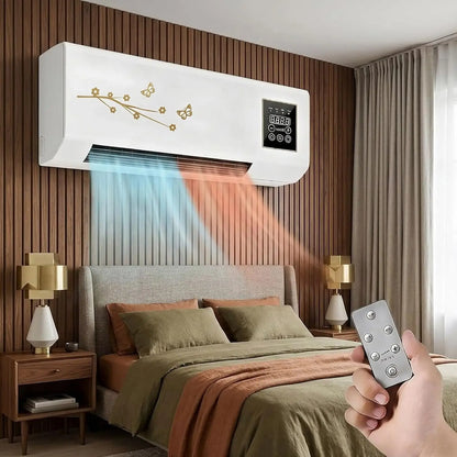 Wall Mounted Air Conditioner Fan, 2-in-1 Heater and Cooling Combo, 1800W PTC Space Heater Combo Unit with Remote 8H Timer, Quiet Ductless Smart Airflow for Bathroom Office(White)